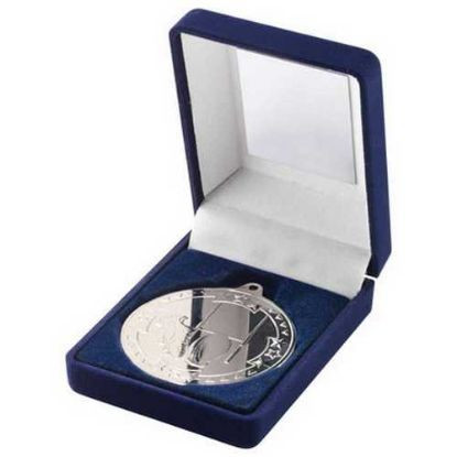 Blue Velvet Box and 50mm Medal Rugby Trophy