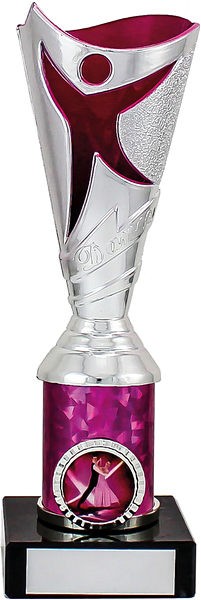 Silver Flute on Pink Column Dance Trophy