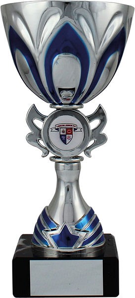 Silver Cup with Blue Trim Trophy