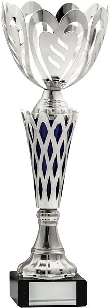 Silver Heart Cup with Blue Trim Trophy
