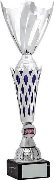 Silver Cup with Blue Trim Trophy