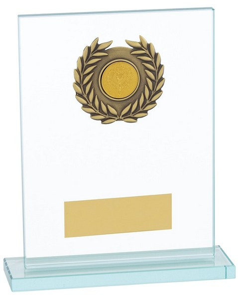 Rectangle Glass Plaque Award With Gold Laurel Wreath