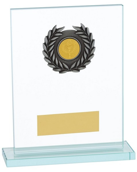 Rectangle Glass Plaque Award With Silver Laurel Wreath