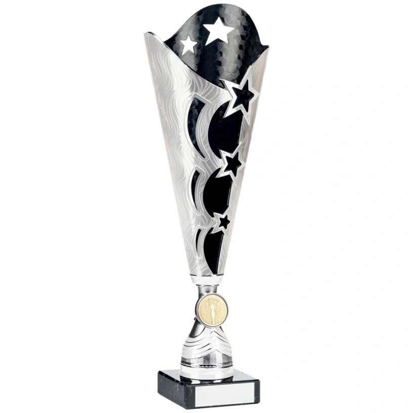 Bright Silver and Black Cup Trophy