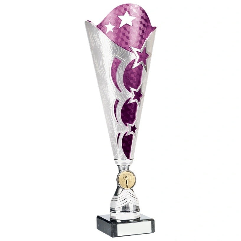 Bright Silver and Purple Cup Trophy