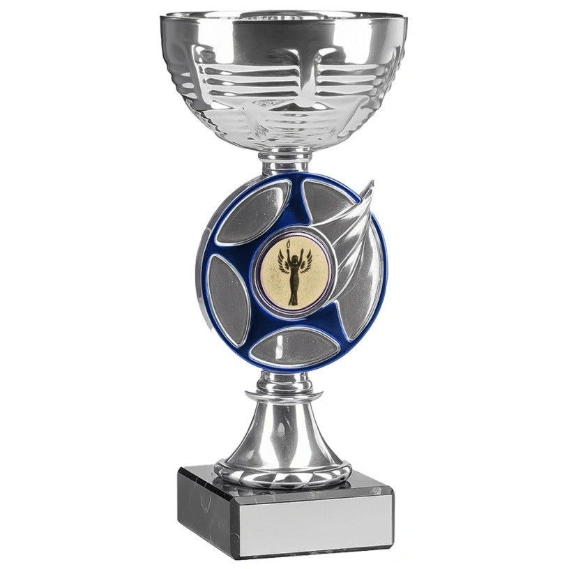 Bright Silver and Blue Cup Trophy
