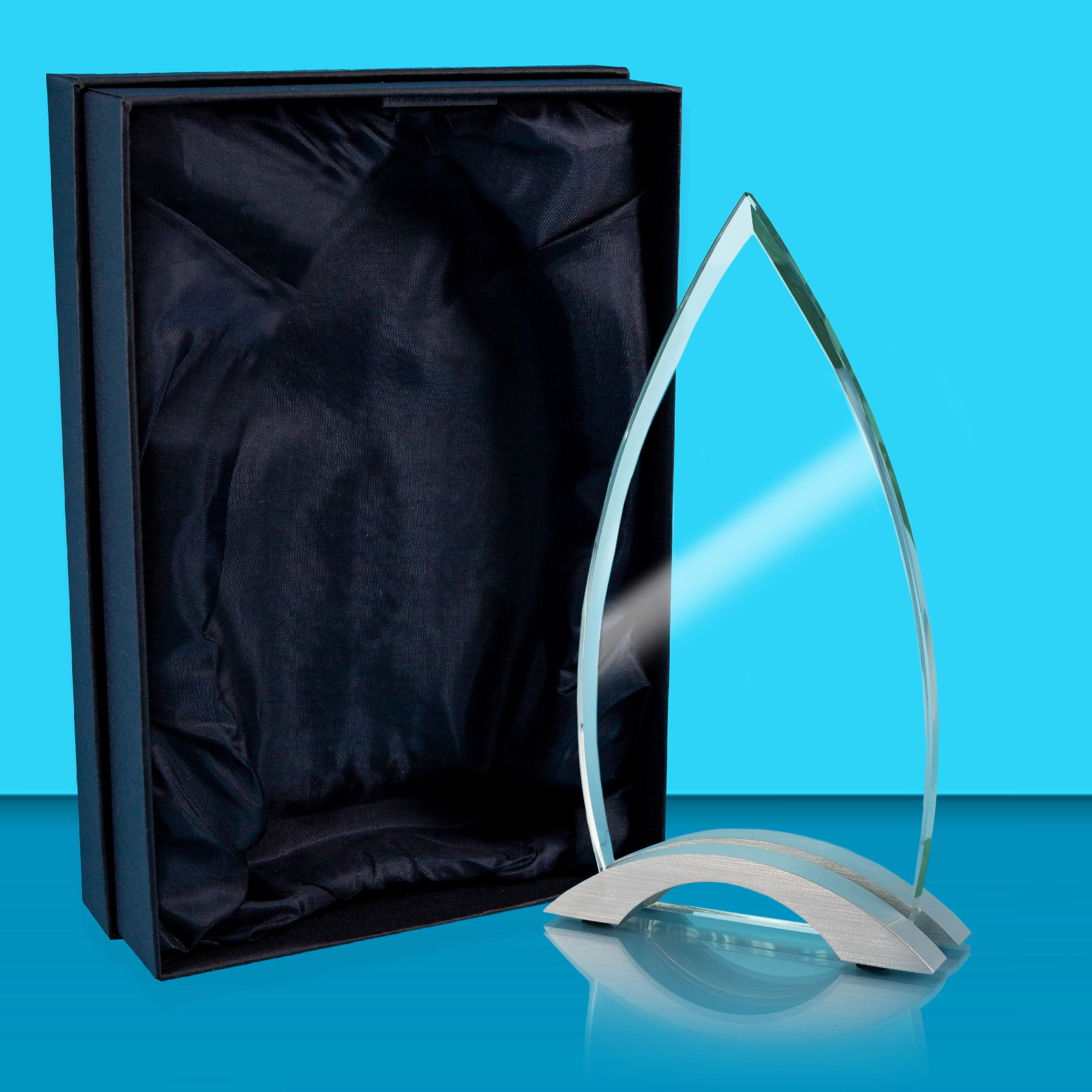 Arrowhead Jade Glass Trophy on Metal Base