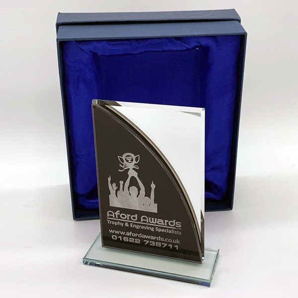 Black and Silver Glass Trophy with Presentation Box