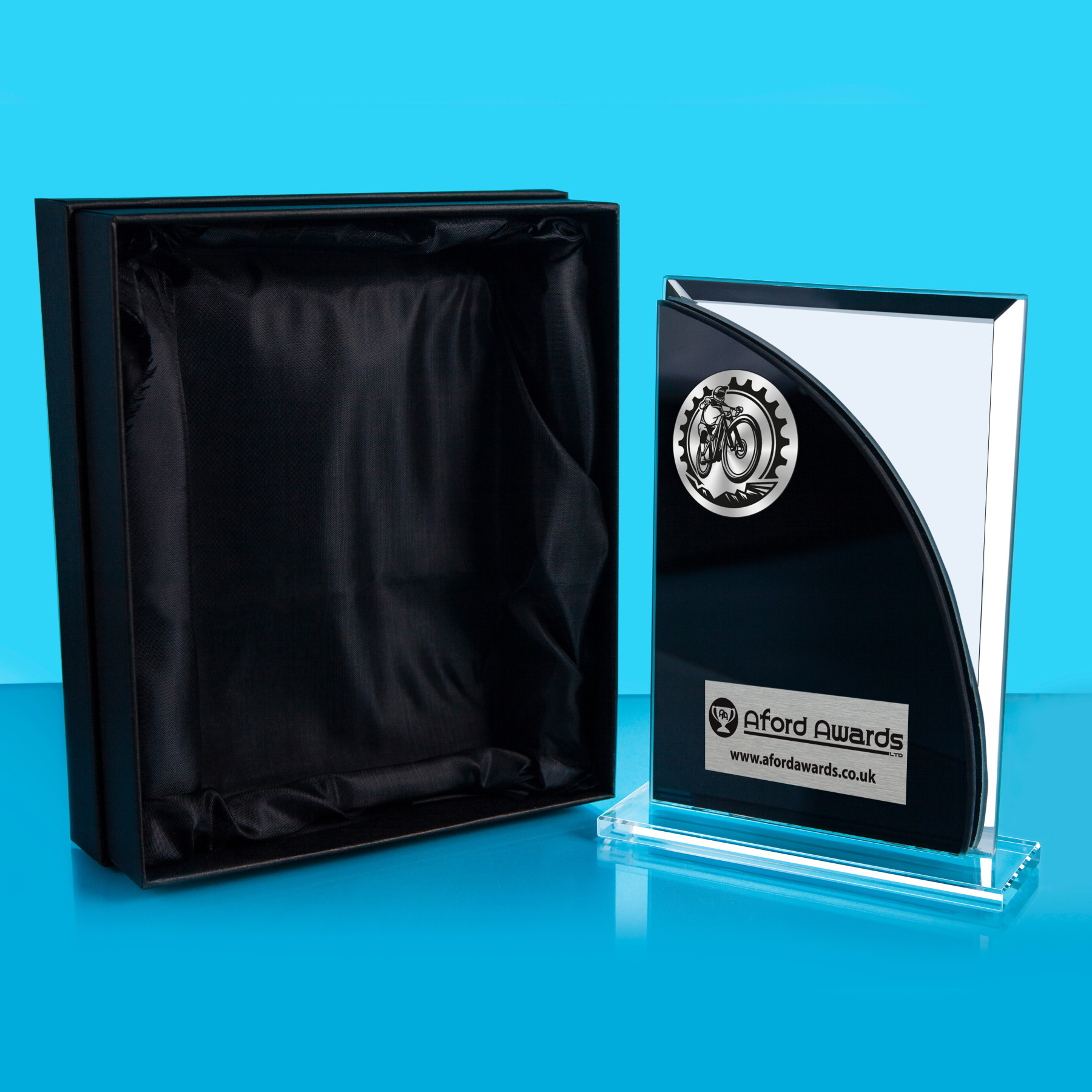 Mountain Biking Black/Mirrored Glass Plaque