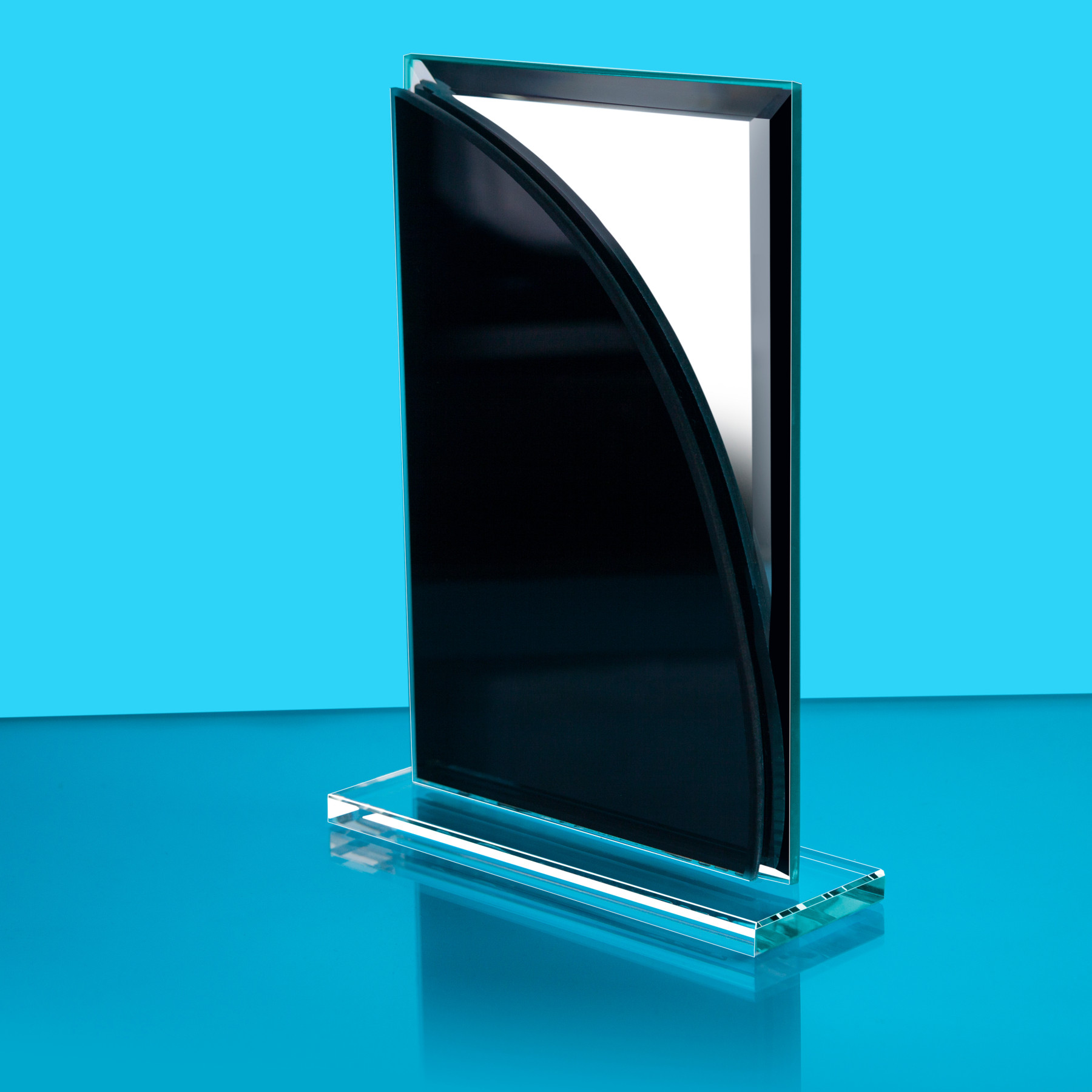 Black and Silver Glass Trophy with Presentation Box