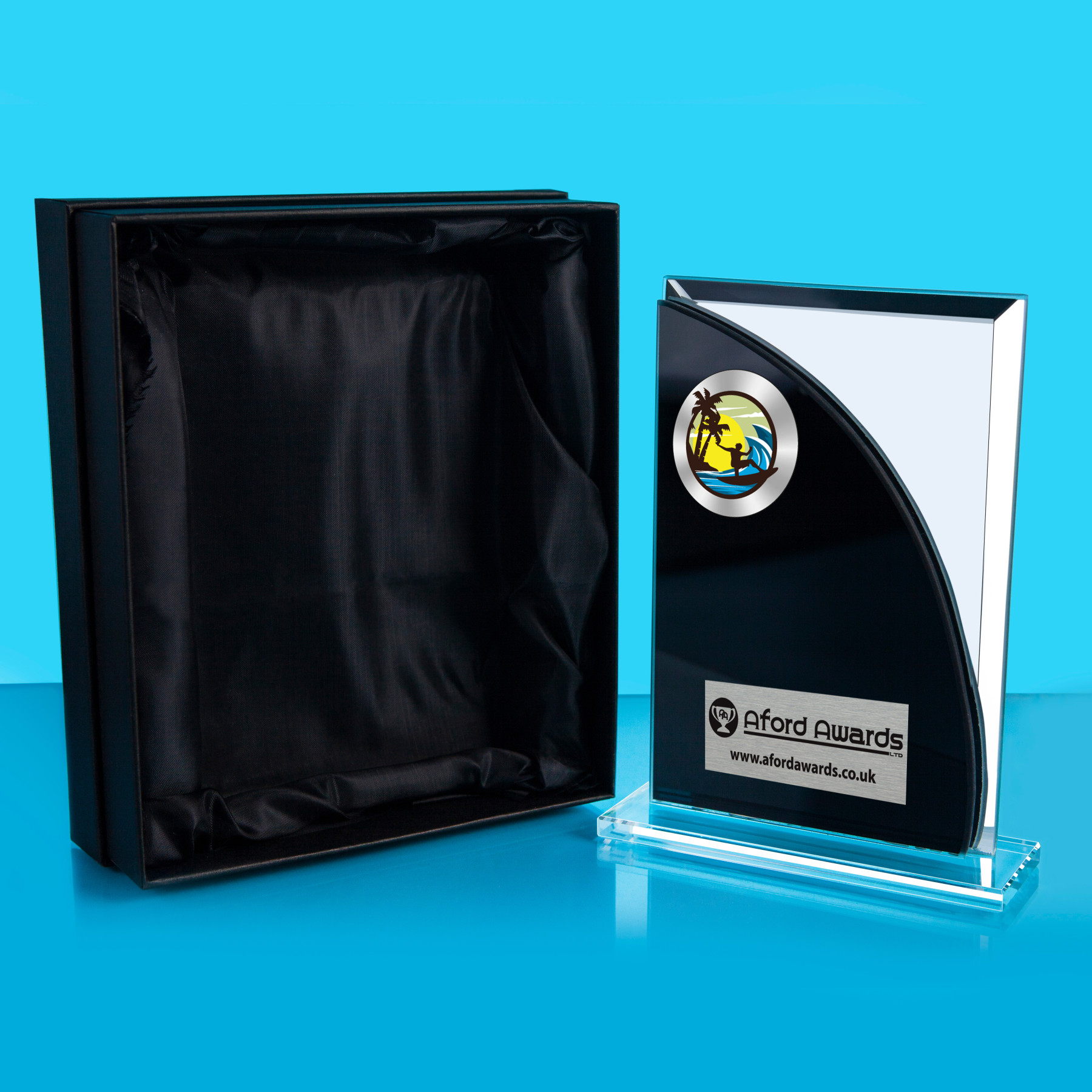 Surfing Black/Mirrored Glass Plaque