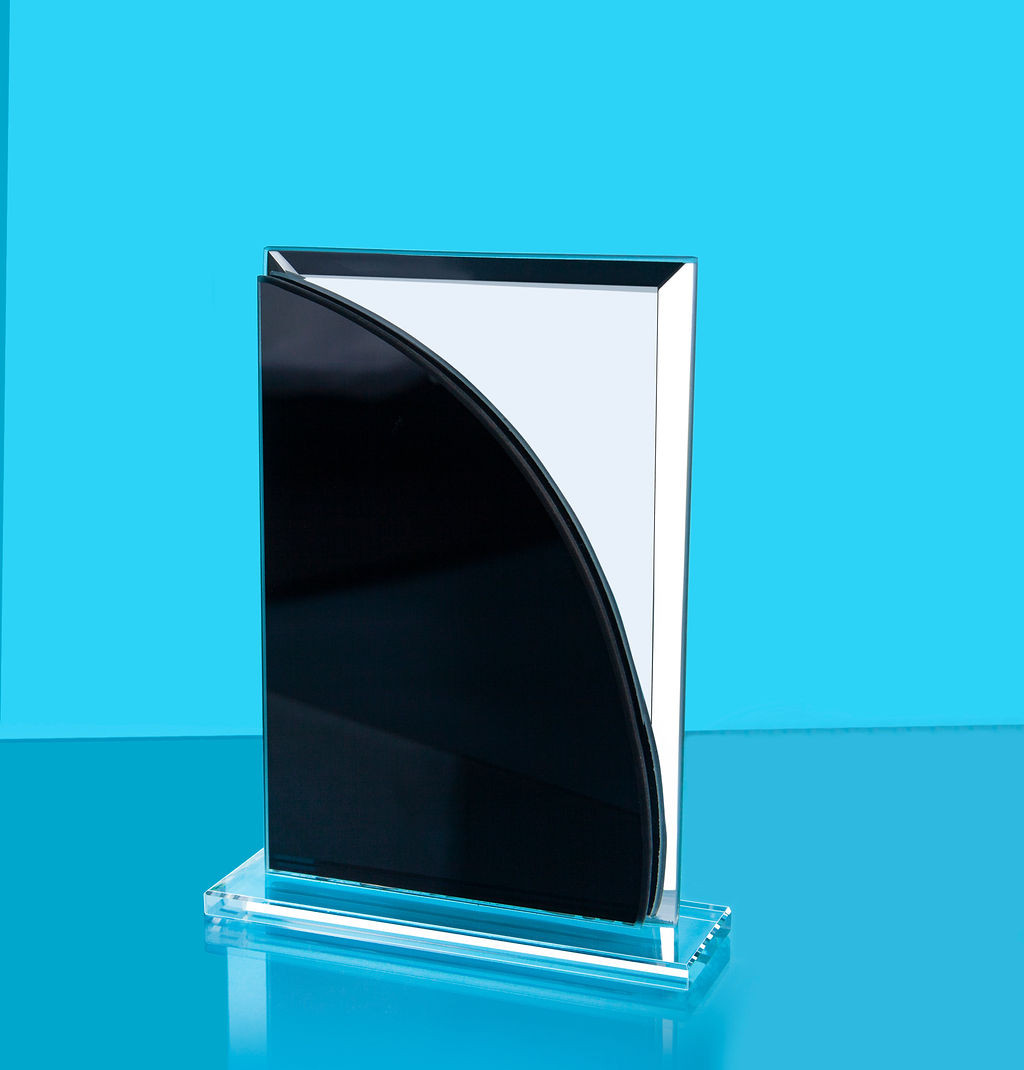 Black and Silver Glass Trophy with Presentation Box