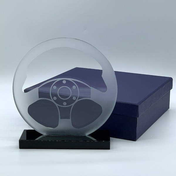 Clear Glass Steering Wheel Trophy