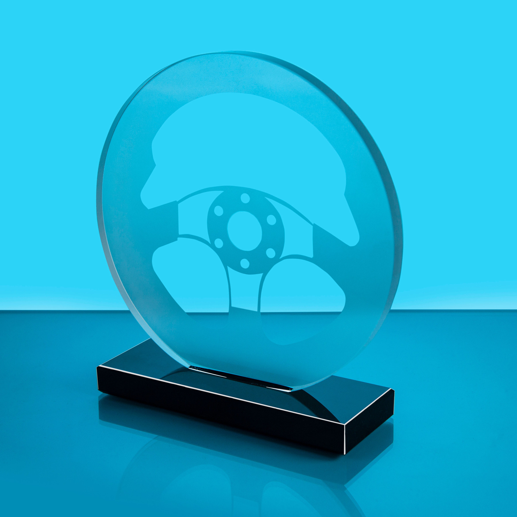 Clear Glass Steering Wheel Trophy