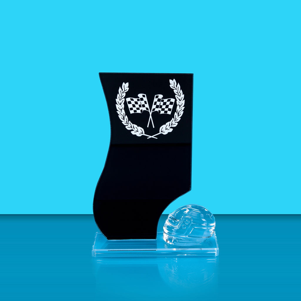 Black Glass Motorsport Racing Helmet Award with Laser Engraving
