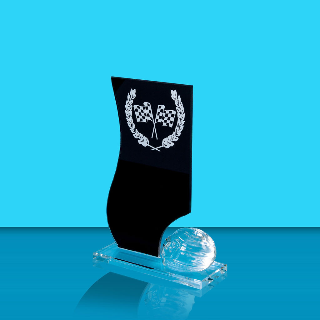 Black Glass Motorsport Racing Helmet Award with Laser Engraving