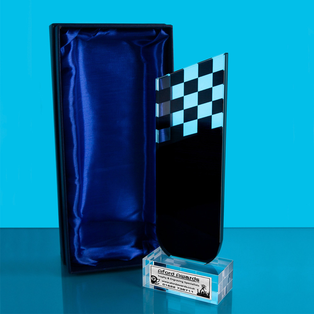 Black Chequered Crystal Award with Printed Plate