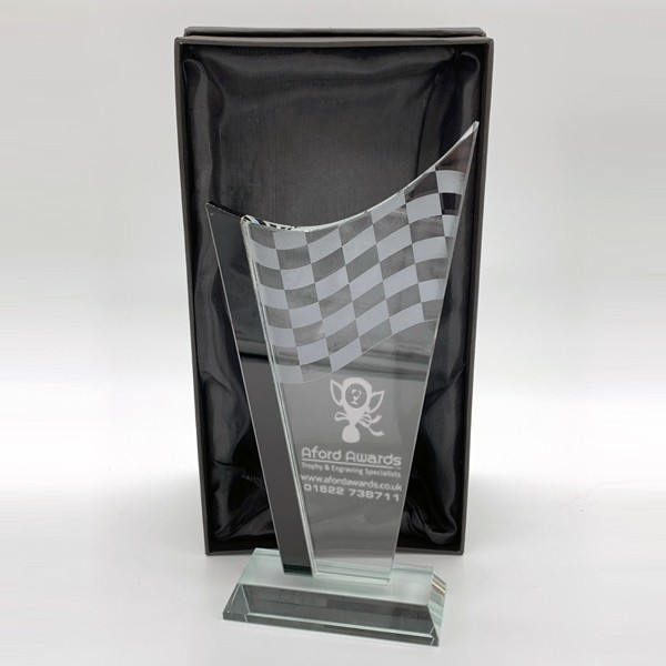 Clear Motorsport Wave Trophy with Laser Engraving
