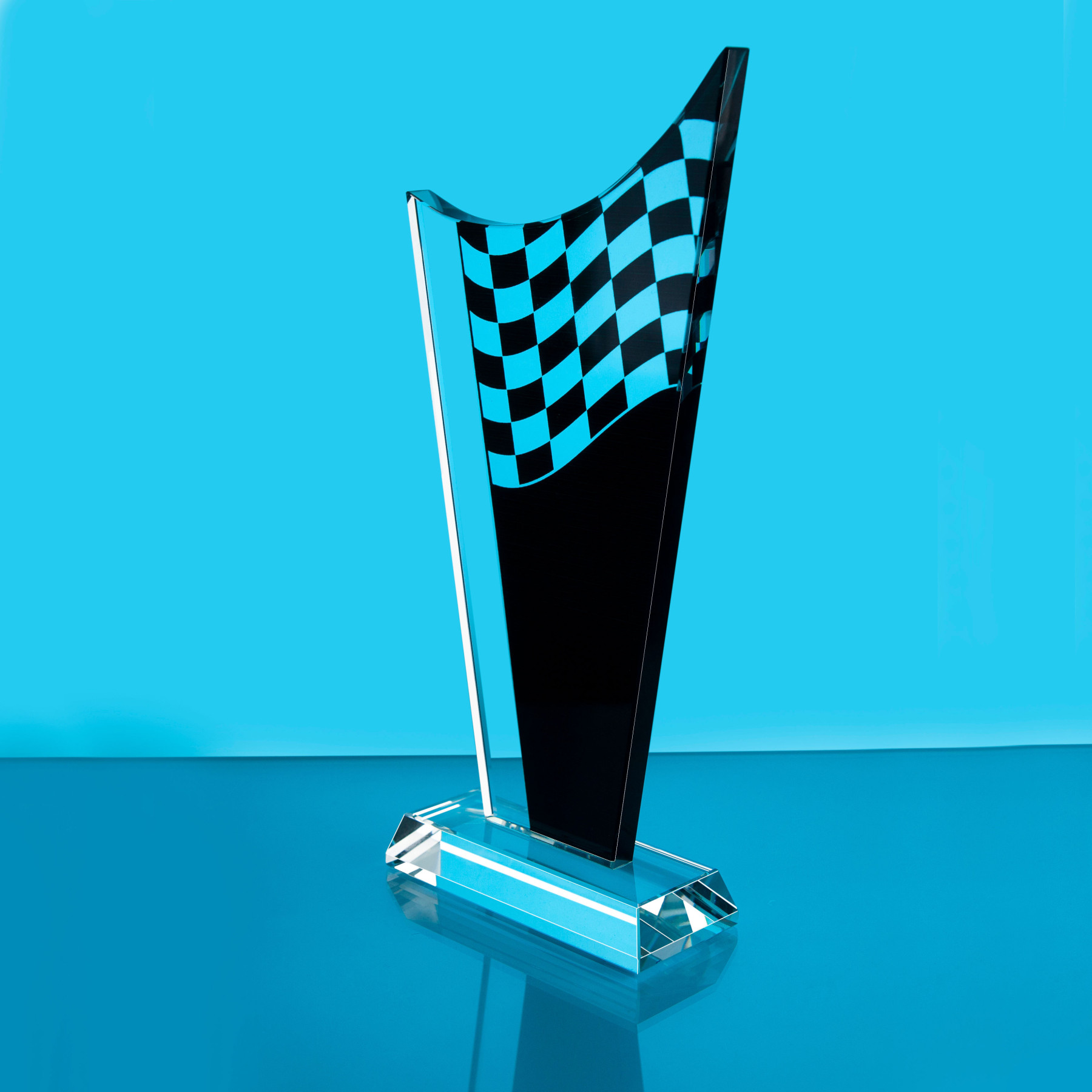 Black Motorsport Wave Trophy with Laser Engraving