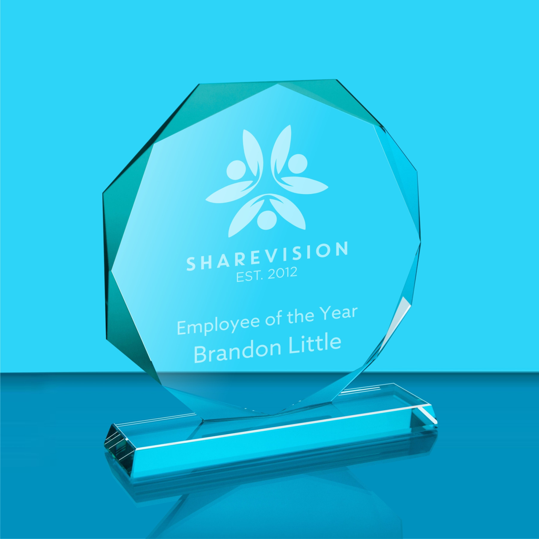 10mm Thick Octagonal Glass Plaque Award