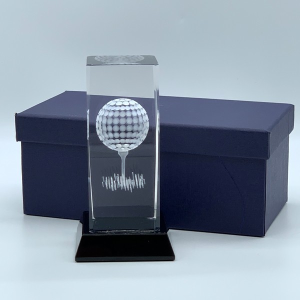 Glass Golf Trophy with lasered Golf Image