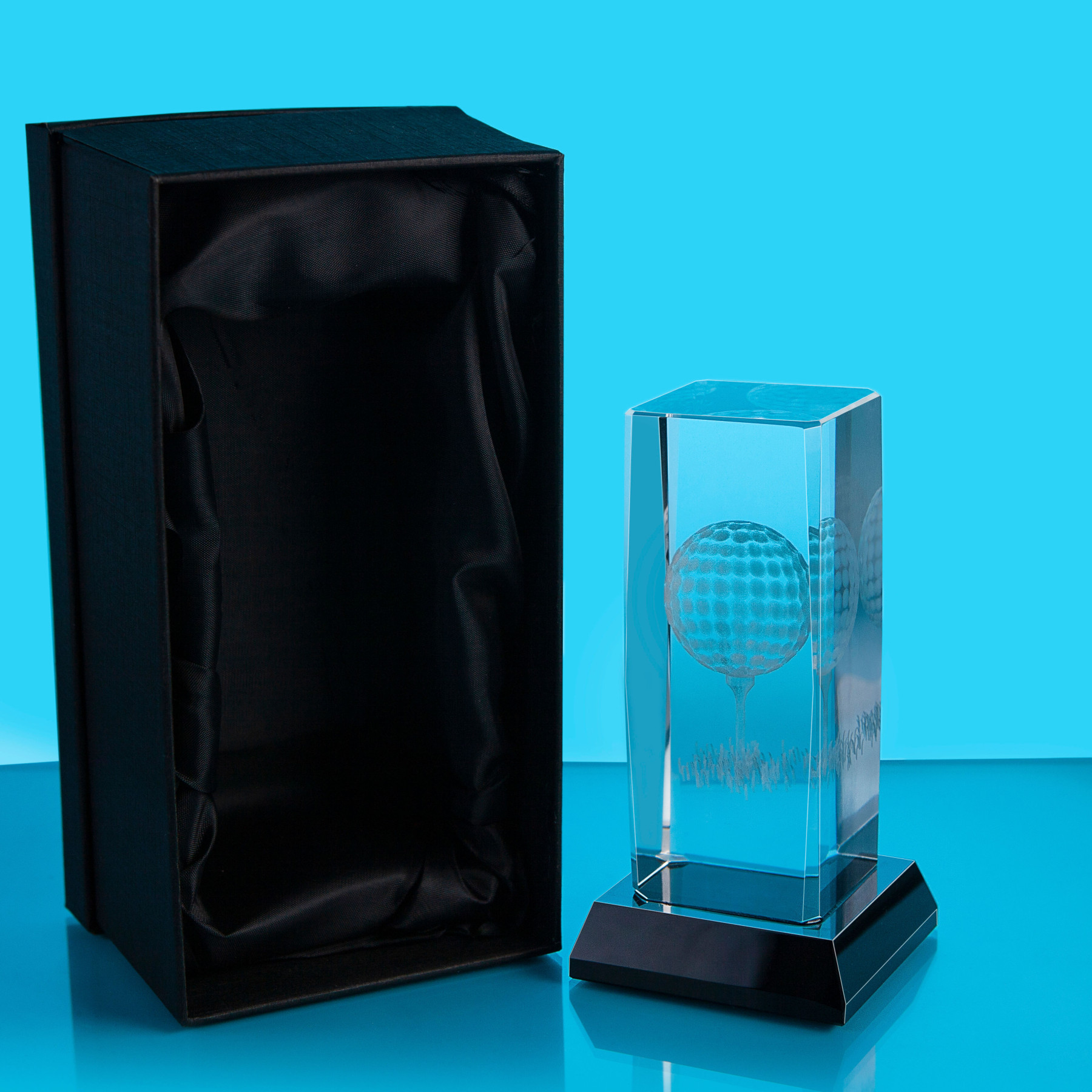 Glass Golf Trophy with lasered Golf Image