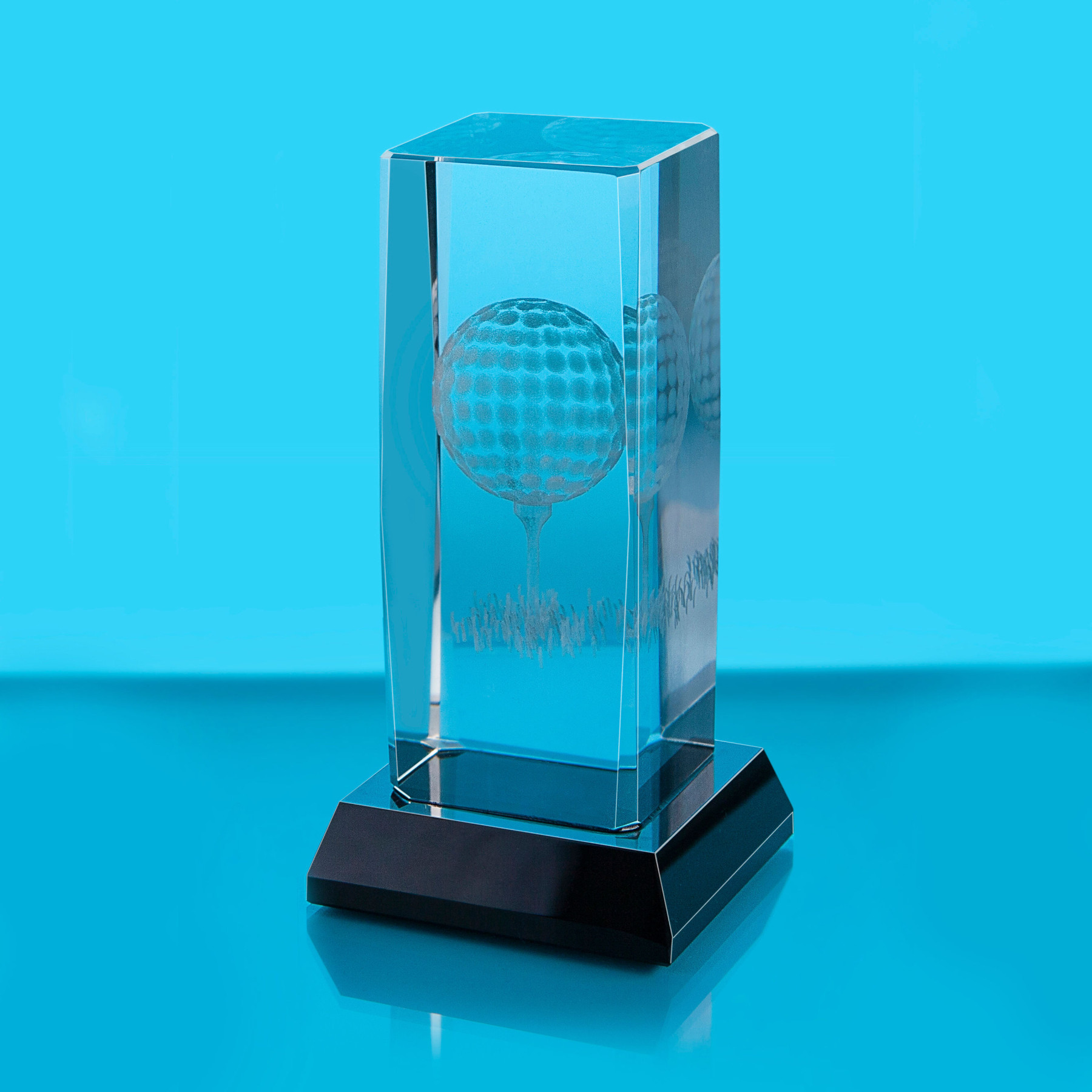 Glass Golf Trophy with lasered Golf Image
