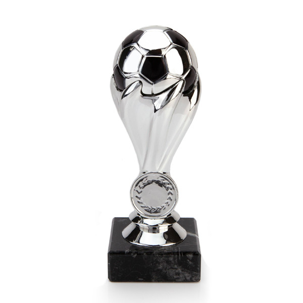 Metallic Silver Football Tower on Black Marble Base