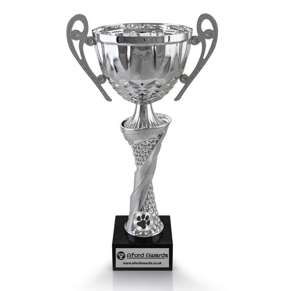 Dog Silver Cup with Handles on Marble Base
