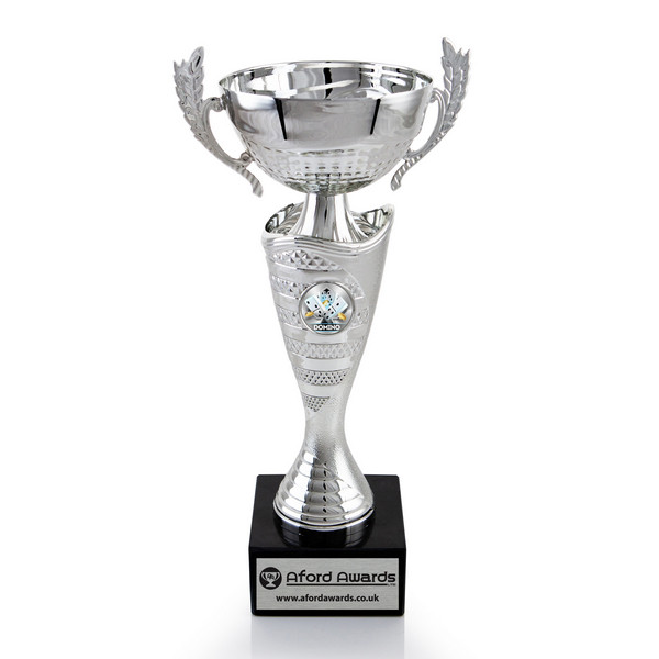 Dominoes Silver Cup with Handles on Marble Base