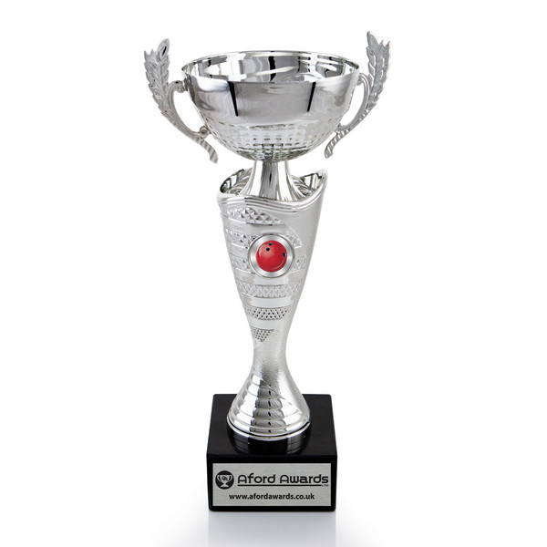 Ten Pin Bowling Silver Cup with Handles on Marble Base