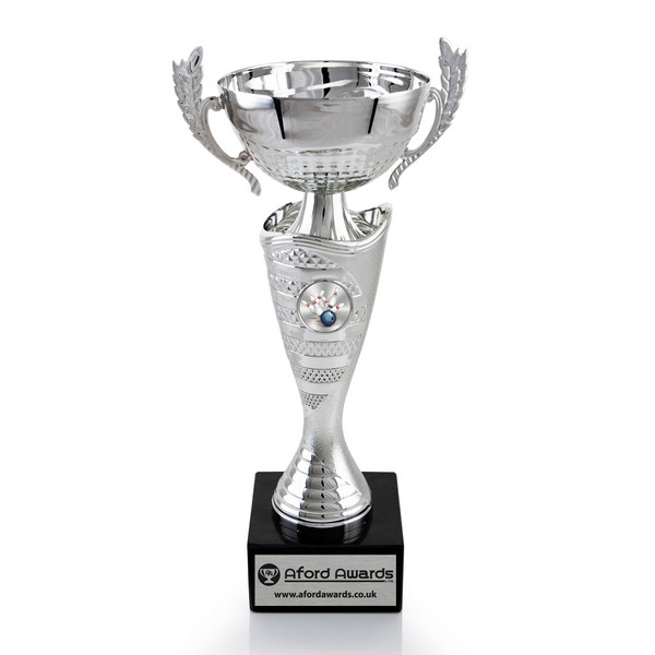 Ten Pin Bowling Silver Cup with Handles on Marble Base