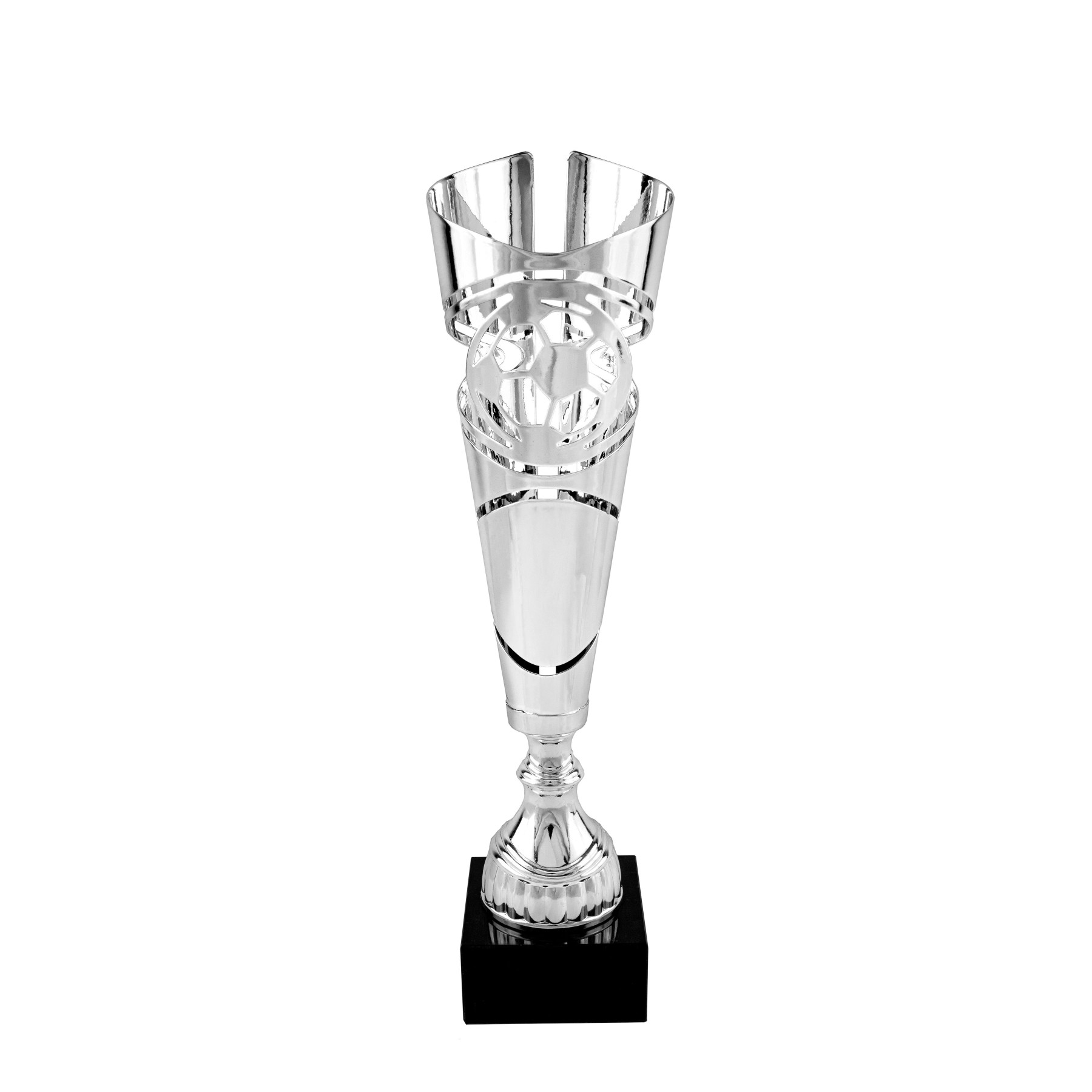 Silver Football Metal Fluted Trophy on Black Marble Base 