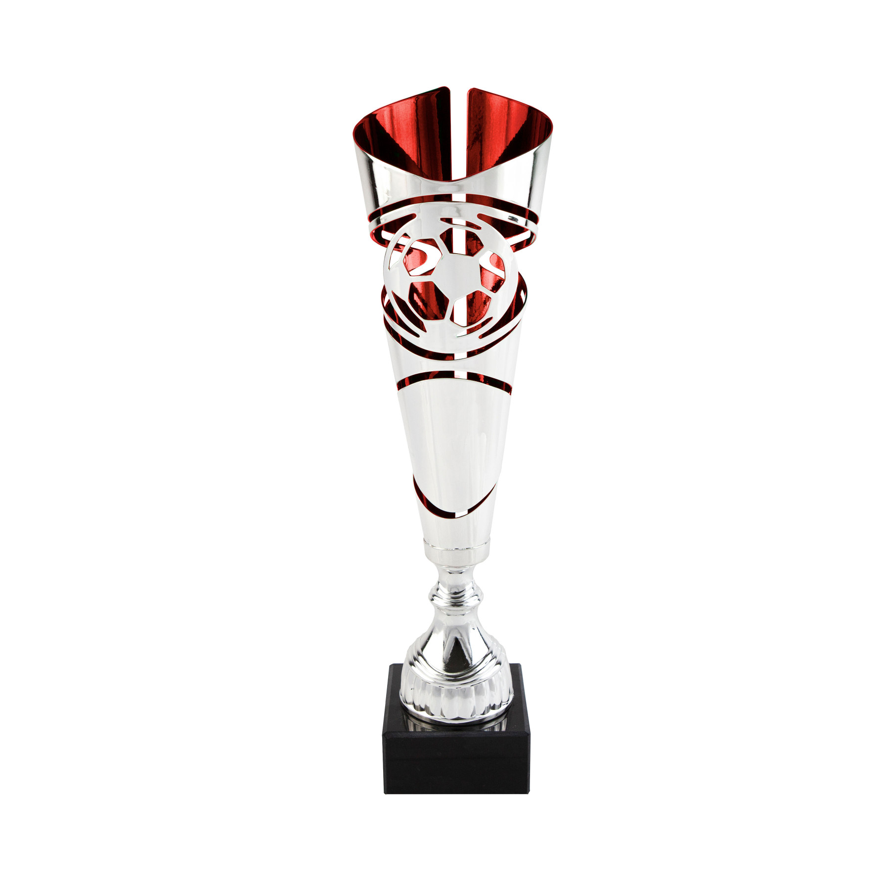 Silver/Red Football Metal Fluted Trophy on Black Marble Base