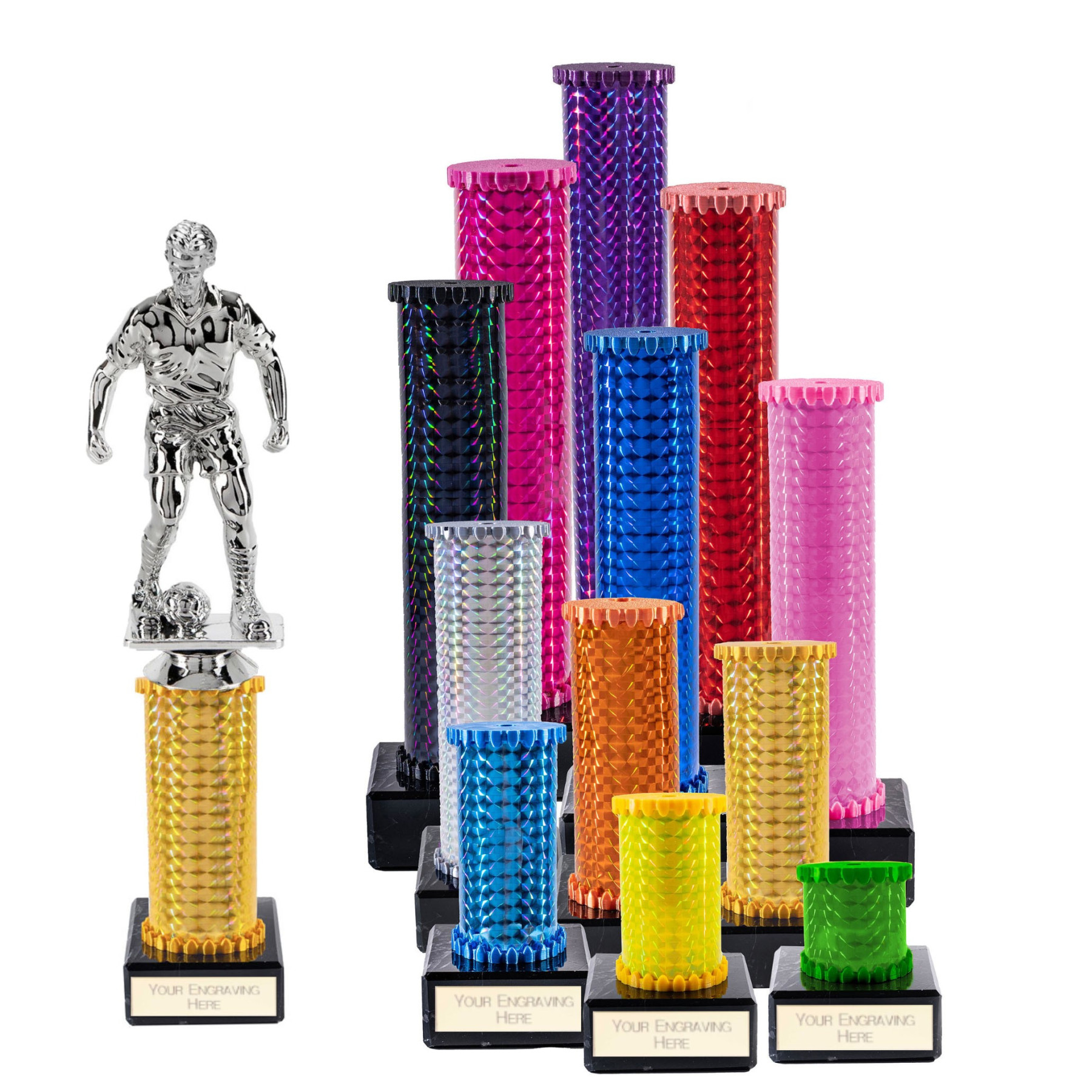 Icon Holographic Silver Male Footballer Column Trophy