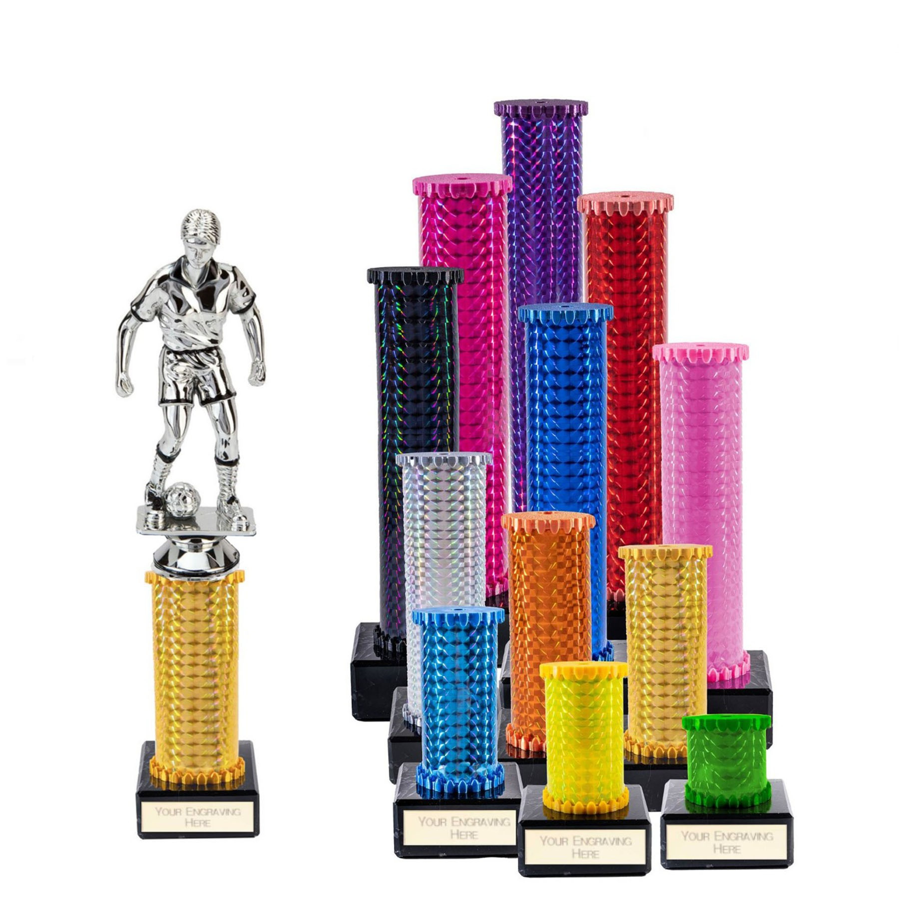 Icon Holographic Silver Female Footballer Column Trophy