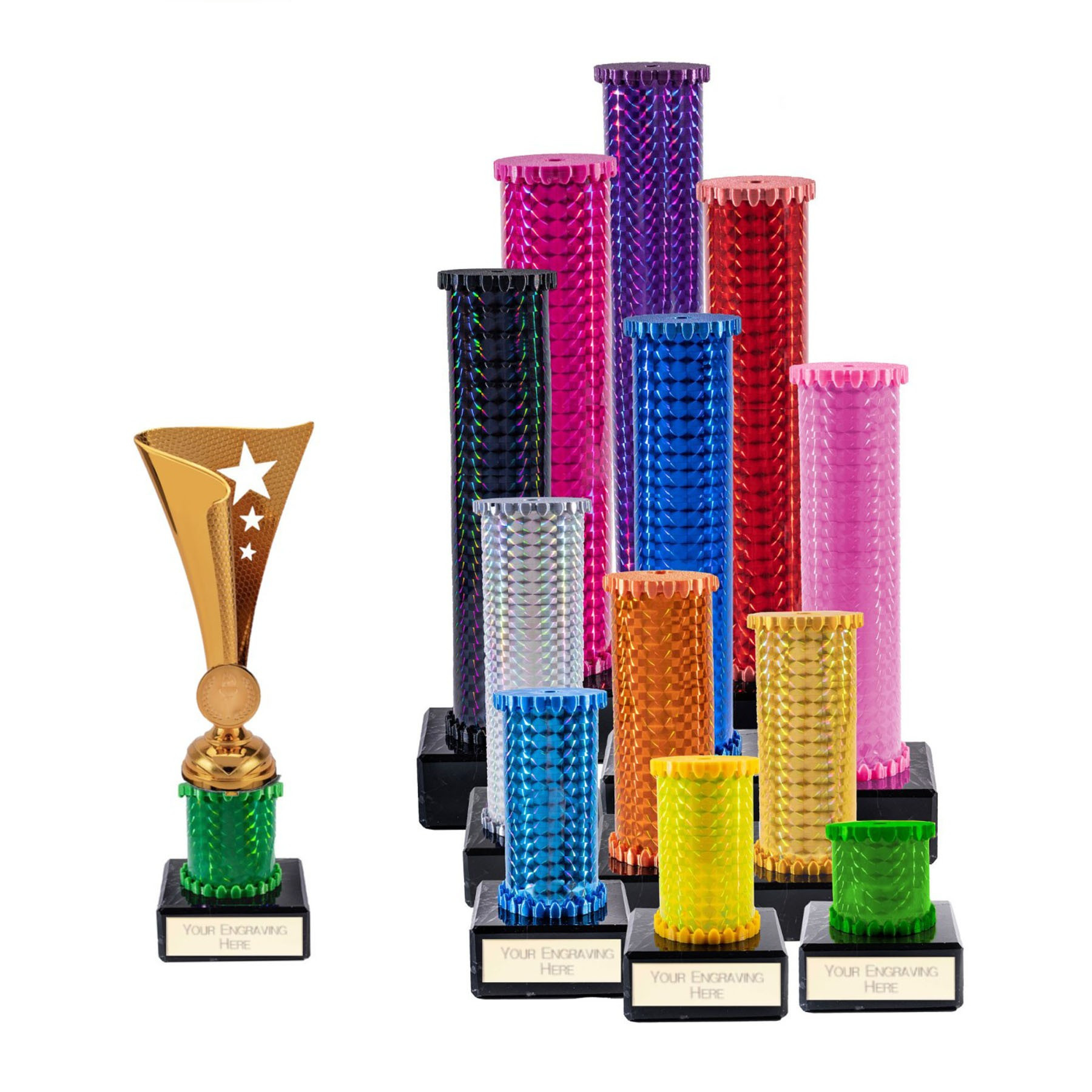 Icon Holographic Star Flame Cup Column Trophy - Bronze