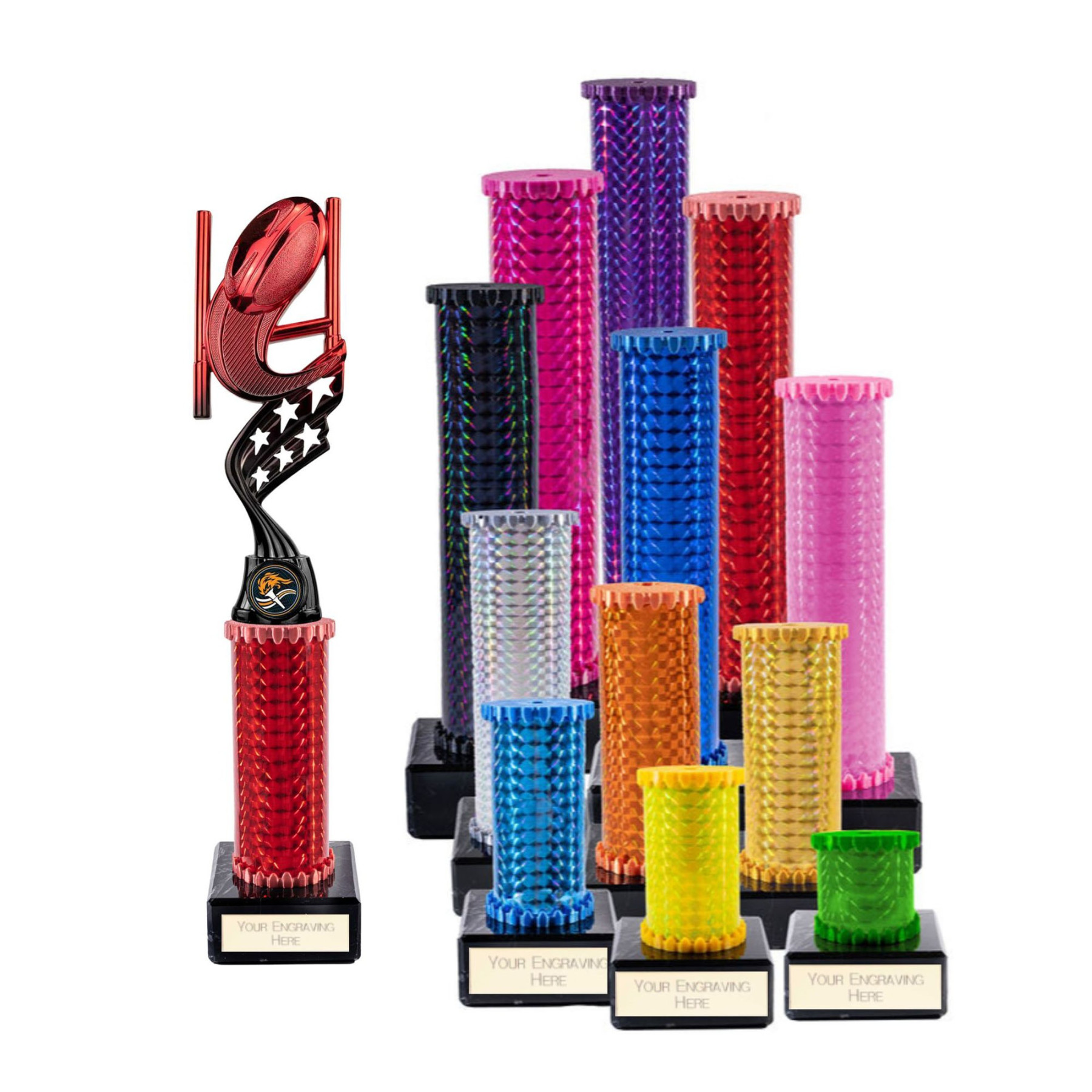 Icon Holographic Innov8 Rugby Column Trophy - Red