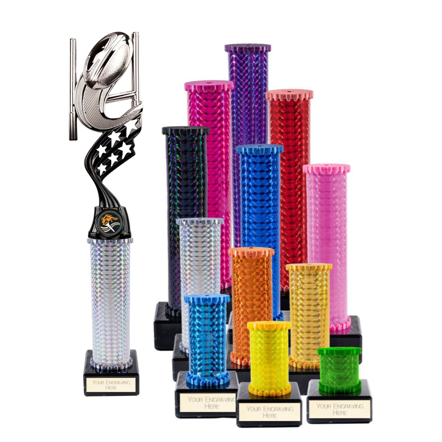 Icon Holographic Innov8 Rugby Column Trophy - Silver