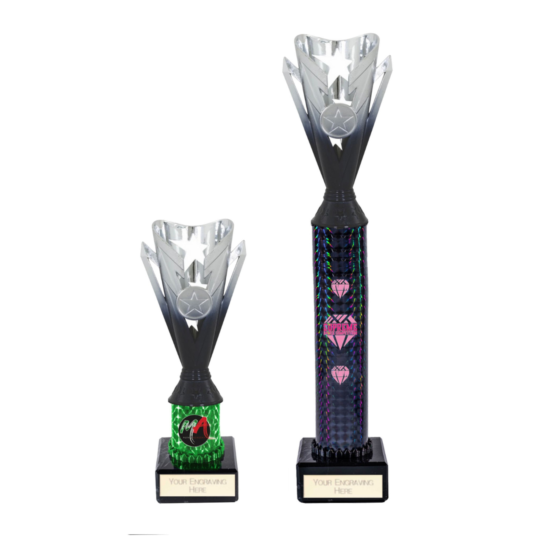 Icon Custom Printed Holographic Colour Dynamo Cup Column Trophy - Black