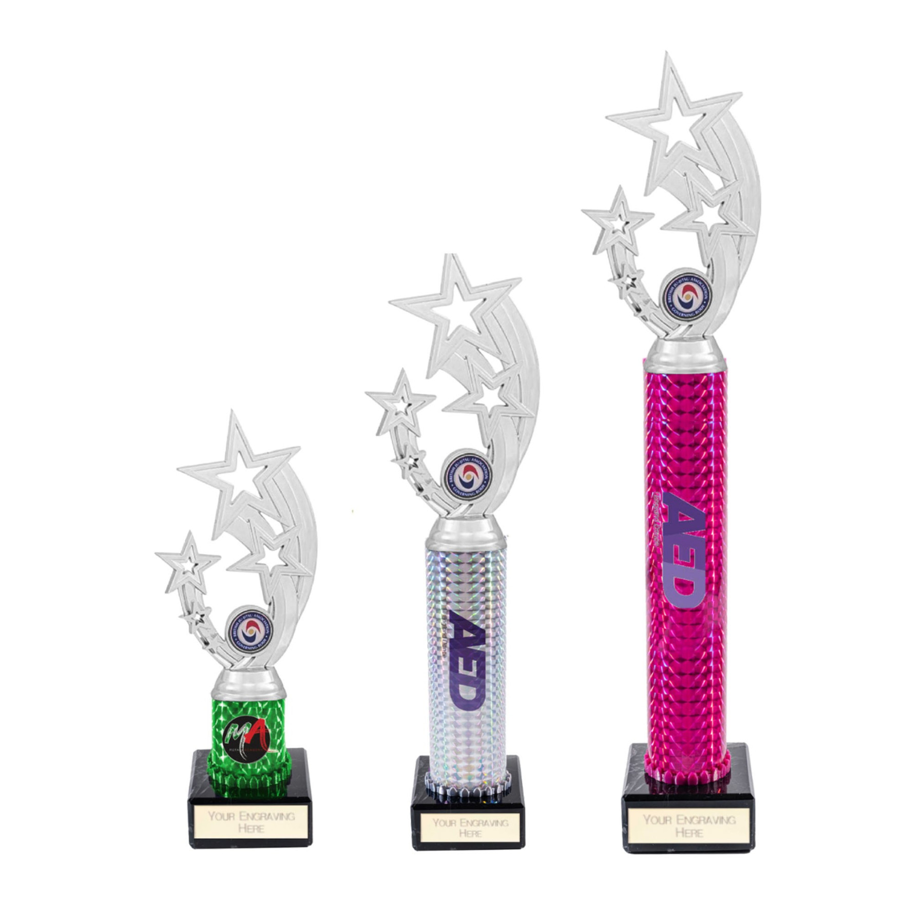 Icon Custom Printed Holographic Colour Shooting Star Column Trophy - Silver