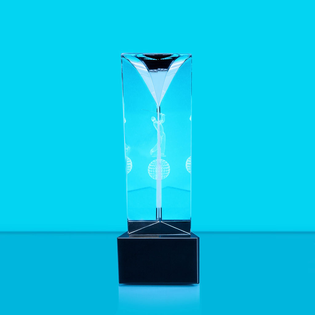 Glass Golf Trophy with Lasered Sketching 