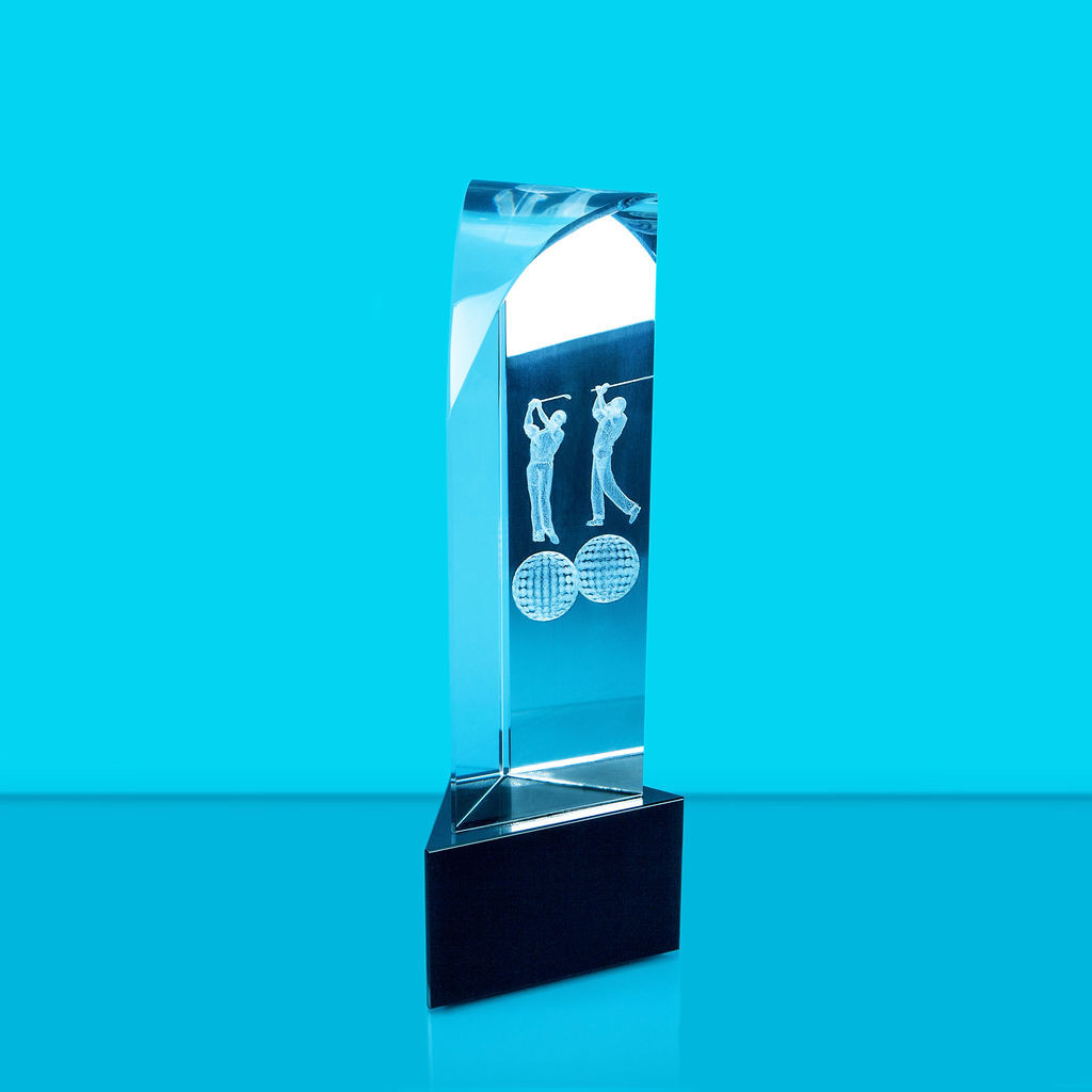 Glass Golf Trophy with Lasered Sketching 