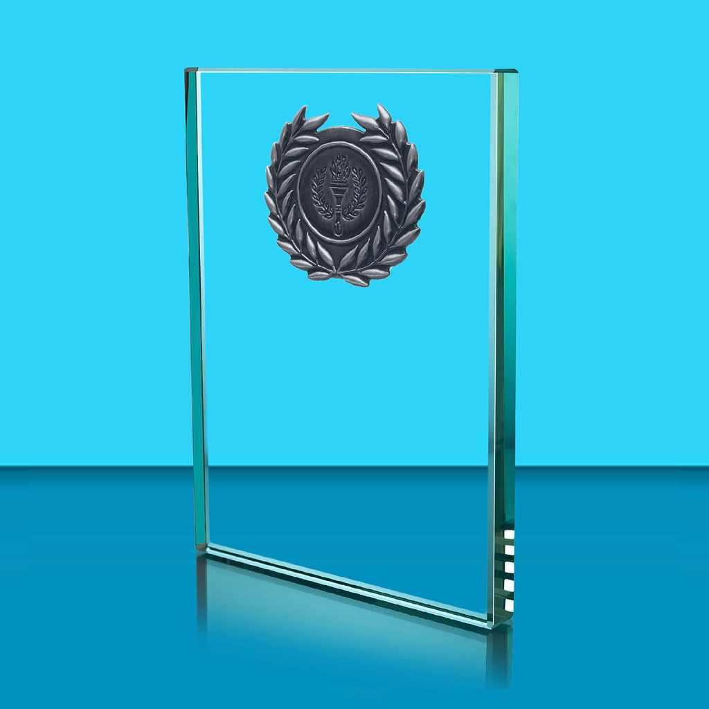 Clear Crystal Rectangle Award with Wreath