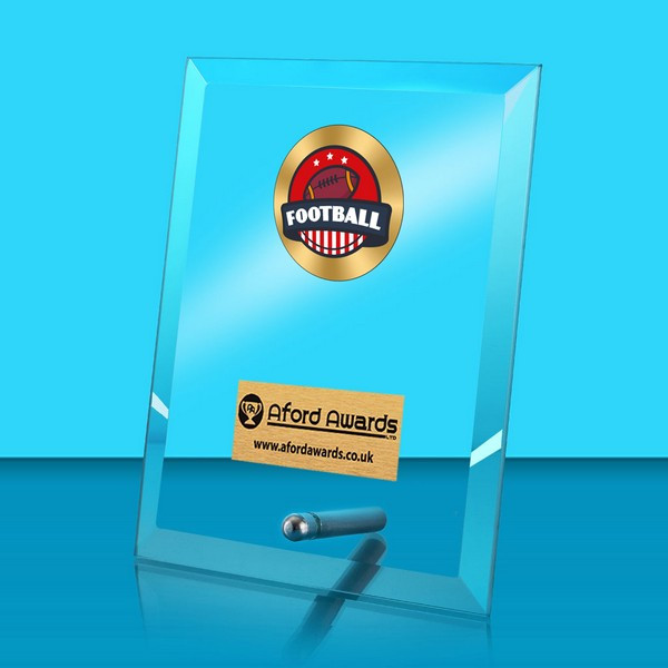 American Football Glass Rectangle Award with Metal Pin
