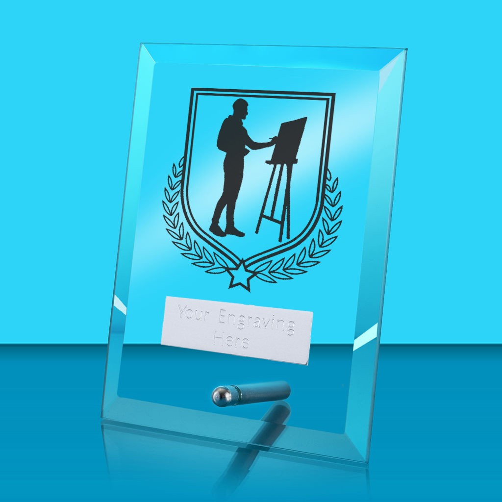 UV Colour Printed Art Glass Rectangle Award with Metal Pin