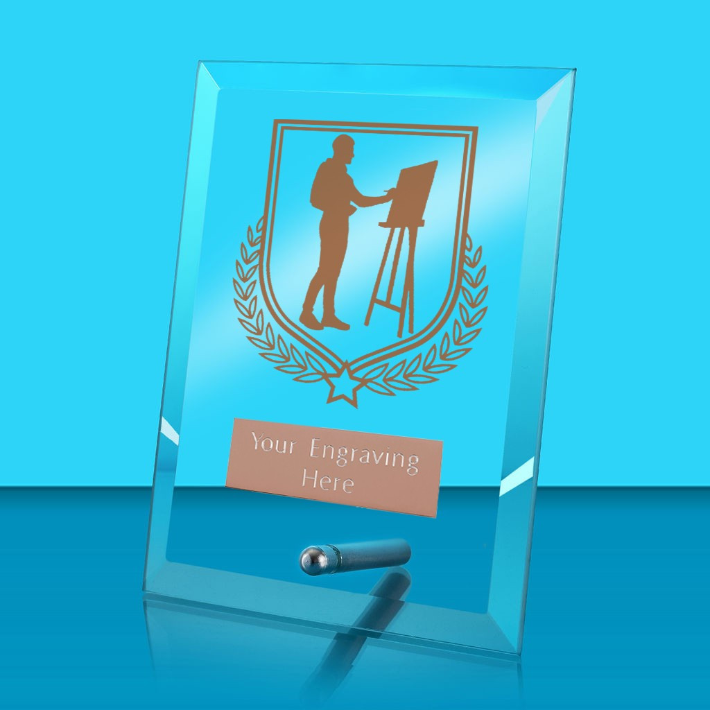 UV Colour Printed Art Glass Rectangle Award with Metal Pin