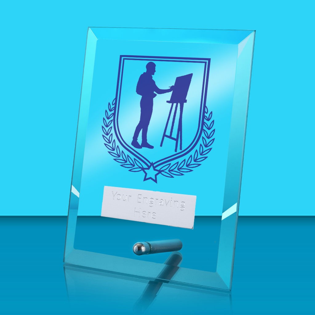 UV Colour Printed Art Glass Rectangle Award with Metal Pin