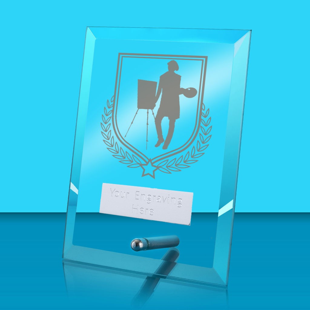 UV Colour Printed Art Glass Rectangle Award with Metal Pin