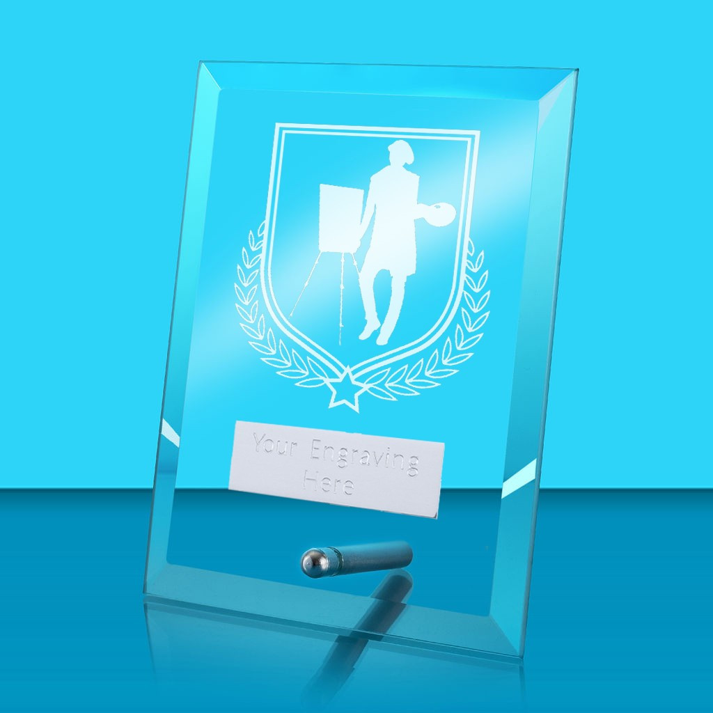 UV Colour Printed Art Glass Rectangle Award with Metal Pin